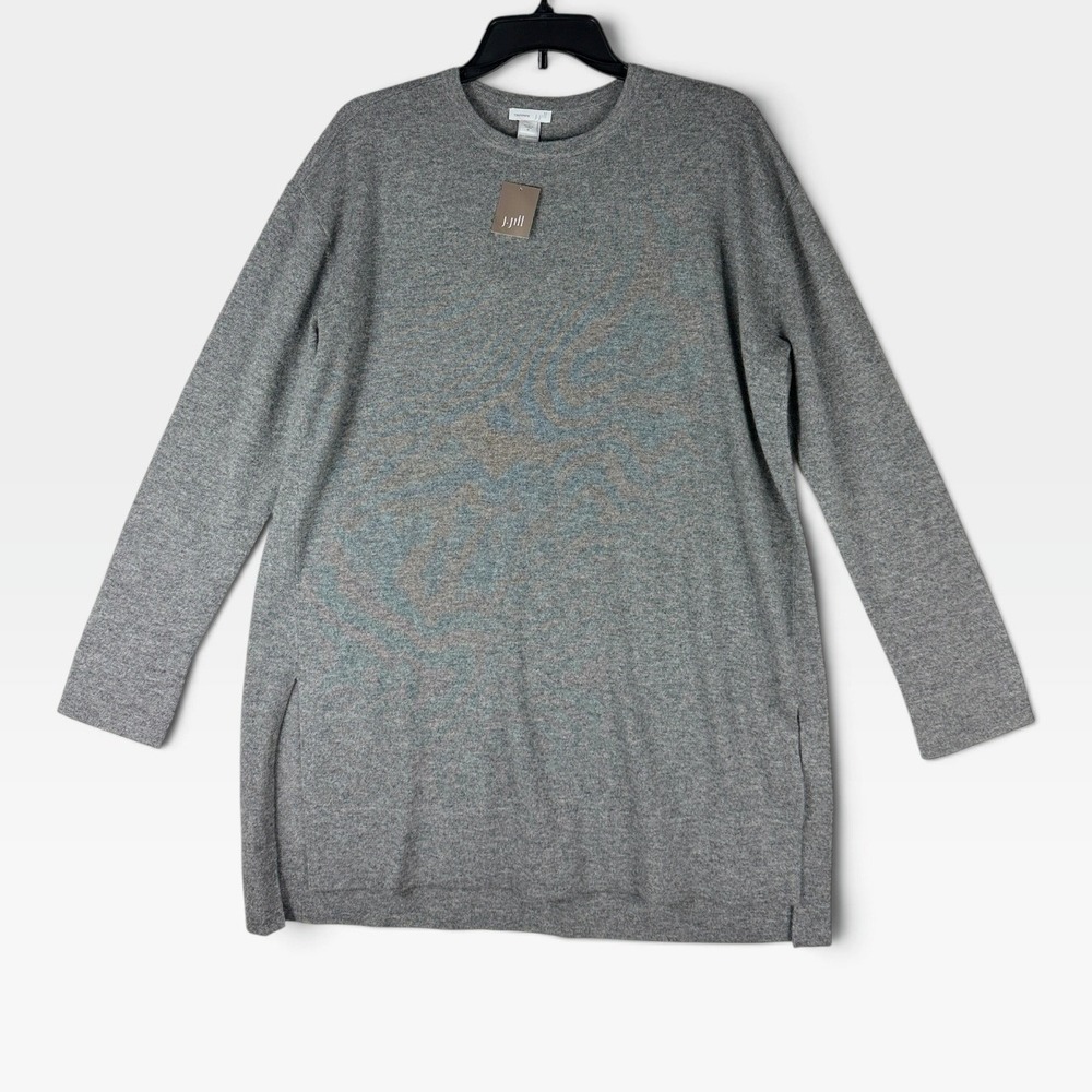 J. Jill Tunic Sweater 100% Cashmere Womens M Dark Gray Heather Side Slits NWT